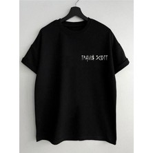 Black Sokak Unisex Siyah Ön Travıs Scott Baskılı Oversize Bisiklet Yaka Tshirt