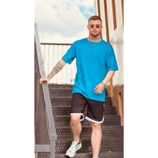 Black Sokak Erkek Mavi Düz Oversize Tshirt