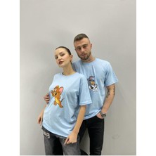 Black Sokak Blacksokak Unisex Tshirt Bebe Mavi Tom ve Jerry Baskılı Sevgili Çift Kombini 2 'li Set