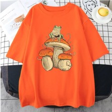 Black Sokak Blacksokak Erkek Turuncu Mantar Baskılı Oversize Bisiklet Yaka Tshirt