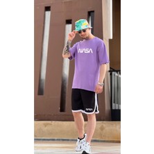 Black Sokak Erkek Mor Nasa Baskılı Tshirt