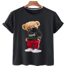 Black Sokak Erkek Siyah Spor Maske Ayıcık Baskılı Tshirt
