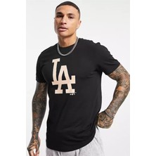 Black Sokak Erkek Siyah La Yazılı Baskılı Oversize Biziklet Yaka T-Shirt