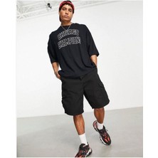 Black Sokak Erkek Siyah Champion Chicago Baskılı Oversize Bisiklet Yaka Kısa Kollu T-Shirt