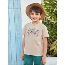 Black Sokak Blacksokak Kids Erkek Çocuk Bej Floral Baskılı Tişört