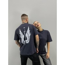 Black Sokak Blacksokak Unisex Tshirt Antrasit Melek Kanadı Baskılı Sevgili Çift Kombini 2 'li Set