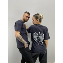 Black Sokak Blacksokak Unisex Tshirt Antrasit Melek Kanadı Baskılı Sevgili Çift Kombini 2 'li Set