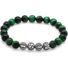 Tesbihname Yeşil Kaplangözü Metal Kombinli Kişiye Özel Isim Yazılı Küre Kesim Doğaltaş Bileklik