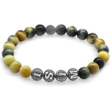 Tesbihname Çok Renkli Kaplangözü Metal Kombinli Kişiye Özel Isim Yazılı Küre Kesim Doğaltaş Bileklik