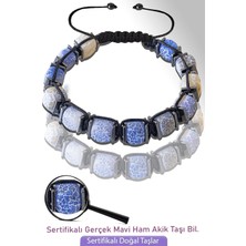 Tesbih Atölyesi Sertifikalı Küp Model Ham Doğal Açık Mavi Akik Taşı Bileklik - Ayarlamalı