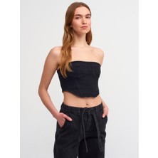 Dilvin 50712 Yanı Fermuarlı Denim Büstiyer-Siyah