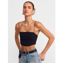 Dilvin 20793 Askılı Crop Top-Siyah