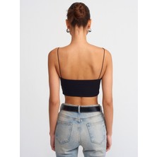 Dilvin 20793 Askılı Crop Top-Siyah