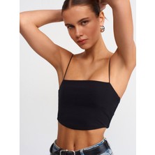 Dilvin 20793 Askılı Crop Top-Siyah