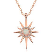 Güneş Outdoor ​gümüş Rose Beyaz Opal Taşlı Kutup Yıldızı Kolye