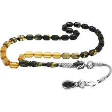 Tesbihname 1000 Ayar Gümüş Kazaz Püsküllü Uçlu Kapsül Kesim Süzme Siyah-Beyaz Ateş Kehribar Tesbih