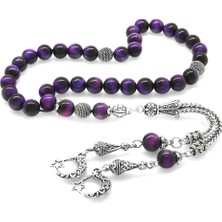 Tesbihname Kararmaz Metal Ayyıldız Püsküllü Küre Kesim Mor Kaplangözü Doğaltaş Tesbih