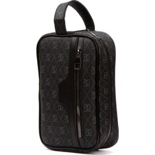 Tuldar Erkek Siyah Deri Portföy Clutch Traş Kozmetik Bakım Ve Günlük El Çantası (14X24CM) tul374