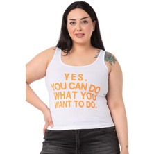 Disentis Modest Büyük Askılı Yazılı Beyaz Turuncu T-Shirt