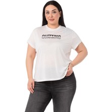 Disentis Modest Büyük Yazı Baskılı Bisiklet Yaka Beyaz T-Shirt