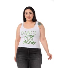 Disentis Modest Büyük Askılı Yazılı Beyaz Yeşil T-Shirt