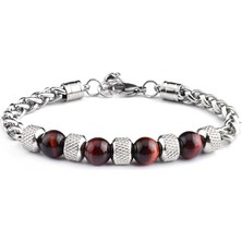 Tesbihname Kırmızı Kaplangözü&çelik Kombinasyonlu Uzunluk Ayarlanabilir Avangart Erkek Bileklik