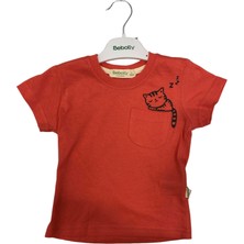 Hira T-Shirt Uykucu Kedi Baskılı Mercan