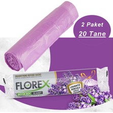 Florex 40 Litre Büzgülü Lavanta Kokulu Çöp Torbası Poşeti  55 x 60 cm  10 Adetlik 2 Rulo