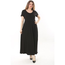 Modayız Siyah Büyük Beden Esnek Uzun Elbise 25A-2507