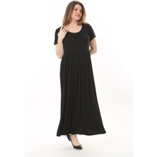 Modayız Siyah Büyük Beden Esnek Uzun Elbise 25A-2507
