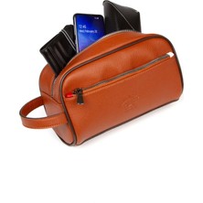 Tuldar Erkek Taba Deri Portföy Clutch Traş Kozmetik Bakım Ve Günlük El Çantası (14X24CM) tul374