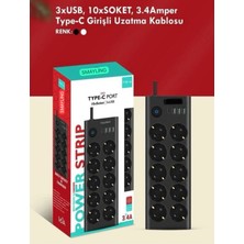 Smayling Akım Korumalı 3x USB 1x Type-C 10XPRİZ Girişli Akım Korumalı Uzatma Kablosuçok Amaçlı Priz