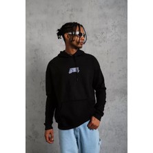 Modaoe Erkek Baskılı Oversize Üç Iplik Kapüşonlu Sweatshirt - Siyah