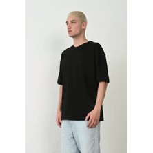 Modaoe Unisex Basic Bisiklet Yaka Oversize T-Shirt - Siyah