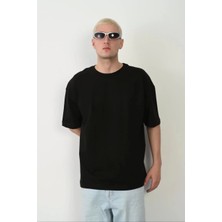 Modaoe Unisex Basic Bisiklet Yaka Oversize T-Shirt - Siyah