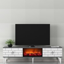 Zerka Concept Volcanos Şömineli Tv Sehpası Tv Ünitesi Antrasit Beyaz