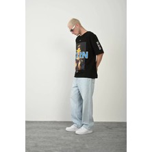 Modaoe Unisex Baskılı Bisiklet Yaka Oversize T-Shirt - Siyah