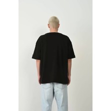 Modaoe Unisex Baskılı Bisiklet Yaka Oversize T-Shirt - Siyah