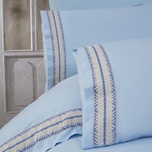 Solinas Collection Bella Bordürlü Mavi  Pamuk Çift Kişilik Nevresim Takımı