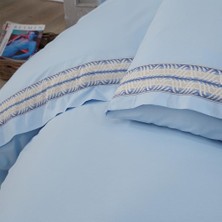 Solinas Collection Bella Bordürlü Mavi  Pamuk Çift Kişilik Nevresim Takımı