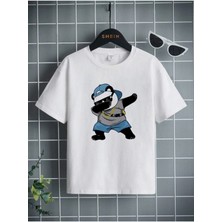 Black Sokak Erkek Çocuk Beyaz Panda Bisiklet Yaka Tshirt