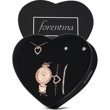 Forentina Rose Kalpli Kolye Küpe Bileklik Saat Hediye Set  PS2761