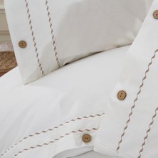 Solinas Collection Gabriella Kahve-Krem 2 Sıra Pikolu-Düğmeli Çift Kişilik Pamuk Nevresim Takımı