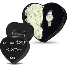 Forentina Beyaz Güllü Kutuda Beyaz Bayan Kol Saati - Sonsuzluk Takı Seti PS2694