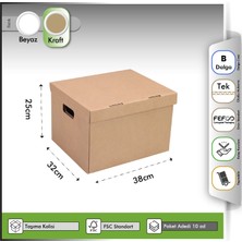 Oğuz Ambalaj Arşiv Kolisi Kendinden Kapaklı Kraft 38X32X25 cm - 10 Adet