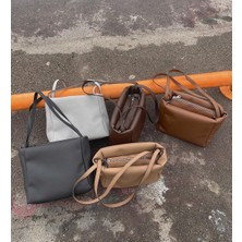 ZR Accessory Çift Askılı Saten Dokulu Leke Tutmaz Kadın Omuz Çantası Gri