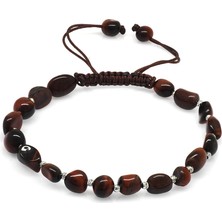 Tesbihname Makrome Örgülü Naturel Kesim Koyu Renk Kaplangözü Doğaltaş Erkek Bileklik