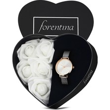 Forentina Gri Hasır Bayan Kol Saati - Kalpli Güllü Kutuda PS2736