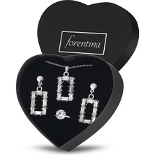 Forentina Baget Taşlı Kolye Küpe Yüzük Takı Seti PS2709