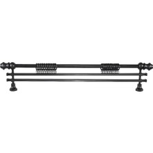 Perdejim Demonte Lale Başlıklı Siyah Ahşap Rustik Perde Askısı - Çift Raylı